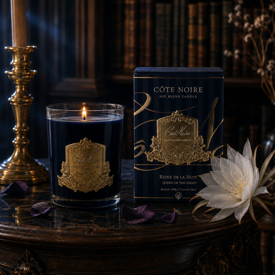 Cote Noire Soy Blend Candle - Queen of the Night - Gold - Crystal Glass Lid